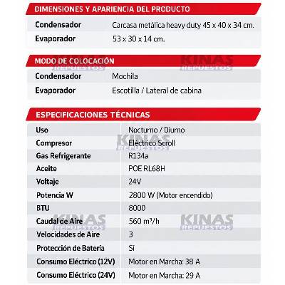 AIRE CONDICIONADO MOTOR EXTERNO UNIVERSAL 8000BTU 24V | SB20 24V